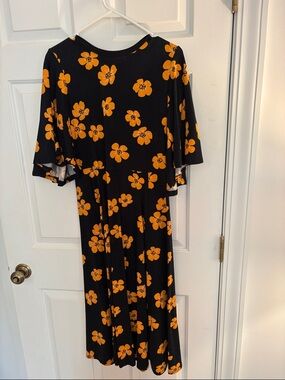 Who What Wear Black Maxi Dress with Orange Floral Print